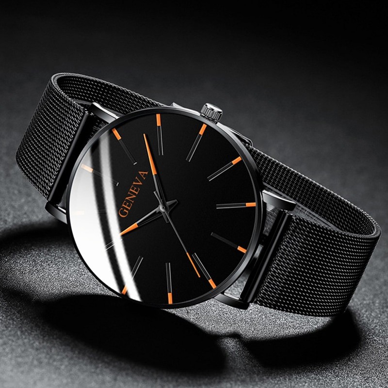 2020 Minimalist Mens Fashion Ultra Thin Watches Simple Men Business Stainless Steel Mesh Belt 