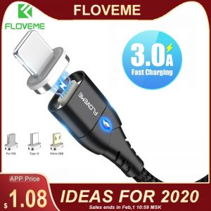FLOVEME Magnetic Cable Micro USB Type C For iPhone Lighting Cable 1M 3A Fast Charging Wire Type-C Magnet Charger Phone Cable