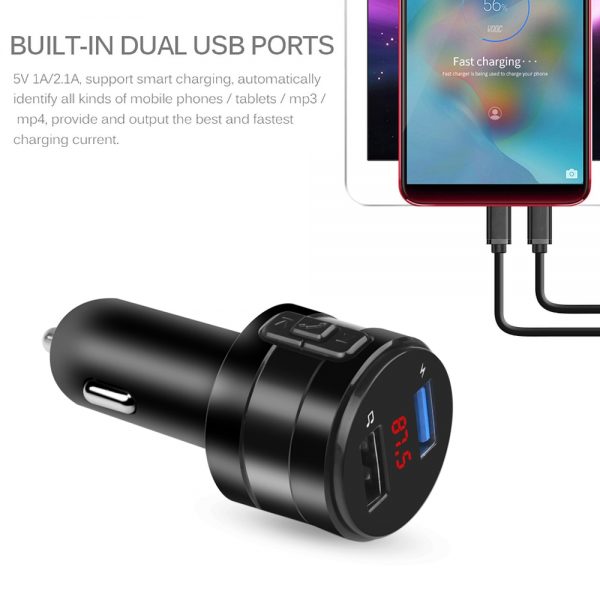 Handsfree Bluetooth 4.2 FM Transmitter Modulator Car Charger 3.1A Dual USB Adapter Car MP3 Player Wireless Audio Receiver Black