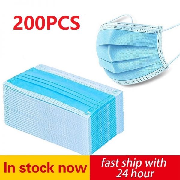 200 Pcs Face Mask Anti-pollution Disposable Facial Mask 3 Layers Non-woven Filter Personal Mouth Face Masks Earmuff