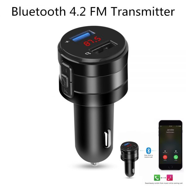 Handsfree Bluetooth 4.2 FM Transmitter Modulator Car Charger 3.1A Dual USB Adapter Car MP3 Player Wireless Audio Receiver Black