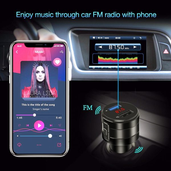 Handsfree Bluetooth 4.2 FM Transmitter Modulator Car Charger 3.1A Dual USB Adapter Car MP3 Player Wireless Audio Receiver Black