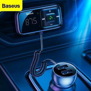 Baseus FM Modulator Transmitter Bluetooth 5.0 FM Radio 3.1A USB Car Charger Handsfree Car Kit Wireless Aux Audio FM Transmiter (Bluetooth 5.0)