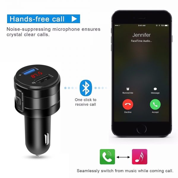Handsfree Bluetooth 4.2 FM Transmitter Modulator Car Charger 3.1A Dual USB Adapter Car MP3 Player Wireless Audio Receiver Black