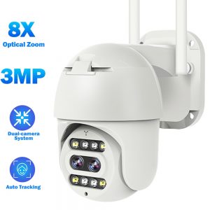 3MP IP Camera WIFI Dual-Camera Lens System PTZ Home Security Camera 8X Zoom CCTV Camera P2P Speed Dome Camera Auto Tracking